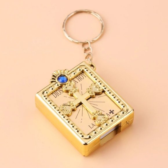 ❤️ Mini Bible Blue n Red Rhinestone Keychain 1 3/4 - Picture 5 of 9